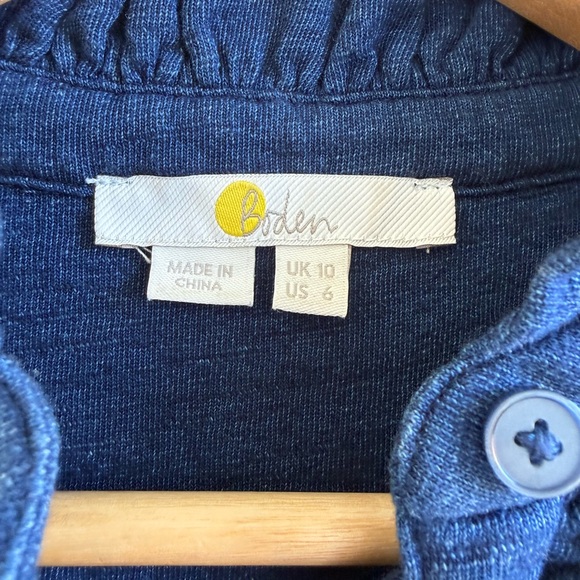 Boden Navy Ruffled Front Button 100% Cotton Blouse US 6 (Small) - Picture 4 of 5